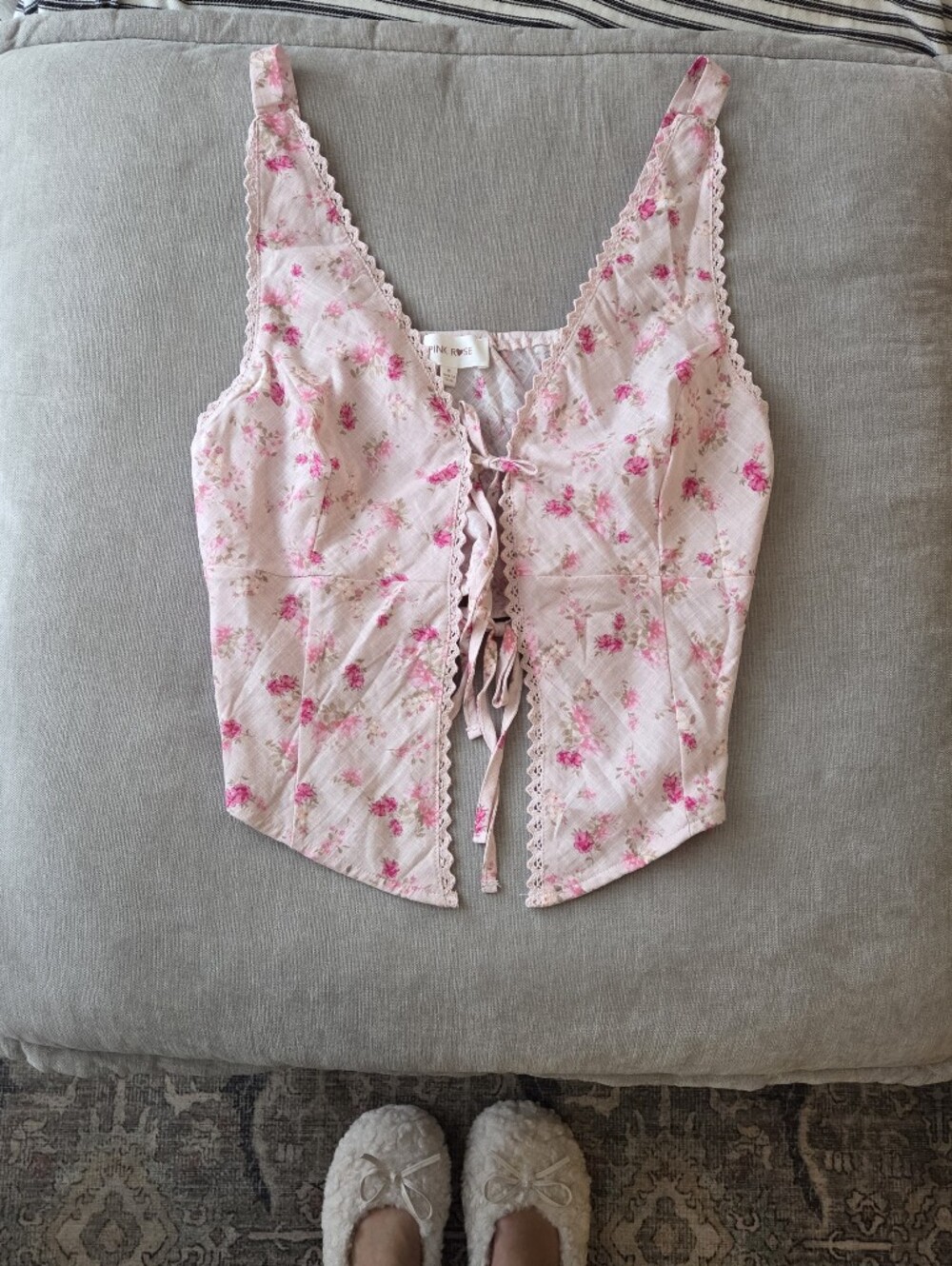 100% Cotton Tie Pink Floral Top